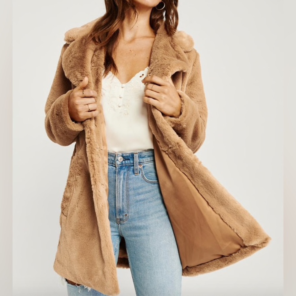 Abercrombie Faux Fur Coat in Cognac